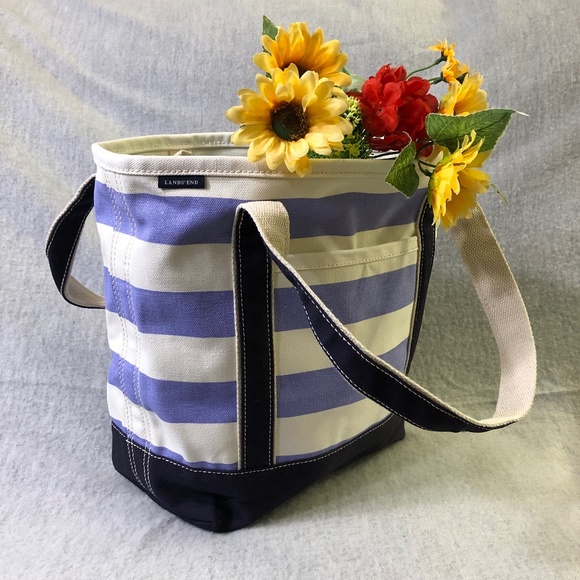 Lands' End Bags Nwot Lavender White Navy Stripe Tote Bag Poshmark